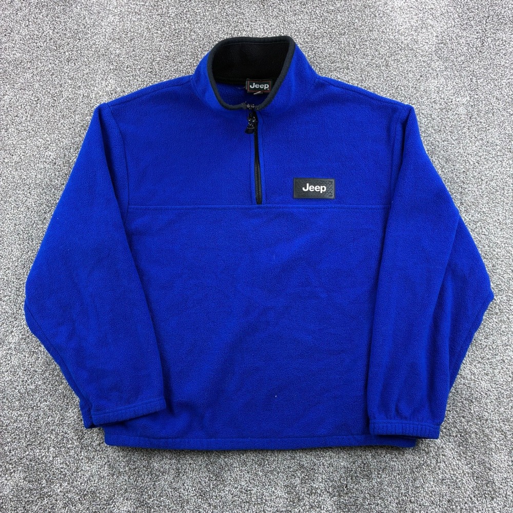 Vintage Jeep Fleece‎ Pullover Jacket Mens Medium Blue 1/4 Zip Mock Neck Outdoor
